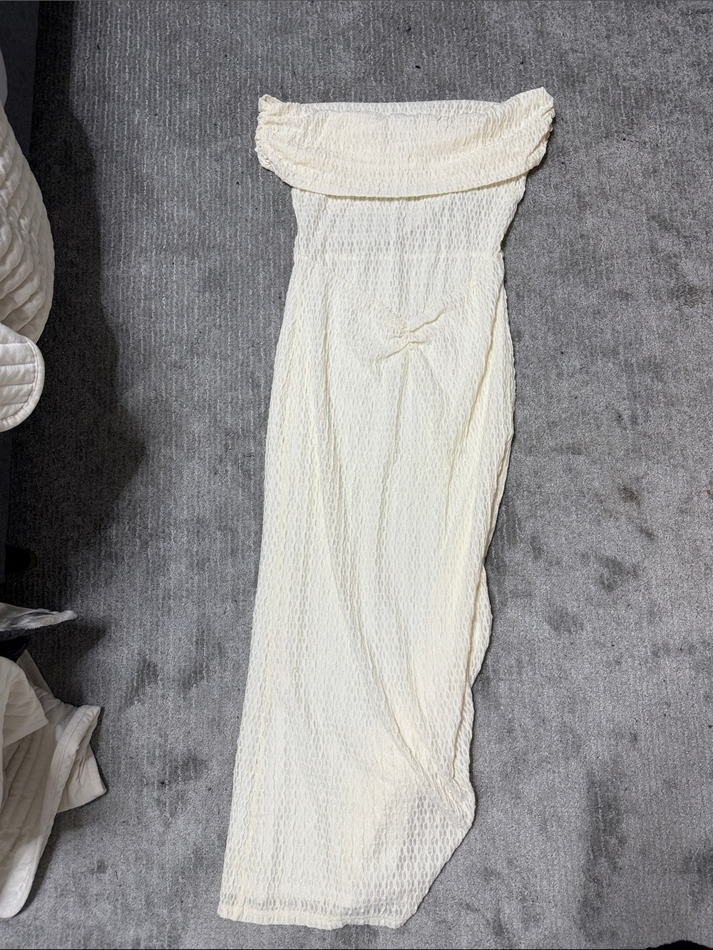 White Fox Boutique Cream Strapless Maxi Dress